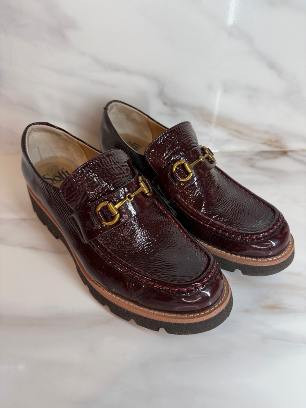 Sofft Prewitt Horsebit Burgundy Patent Leather Loafers Flats Shoes - 8.5 US